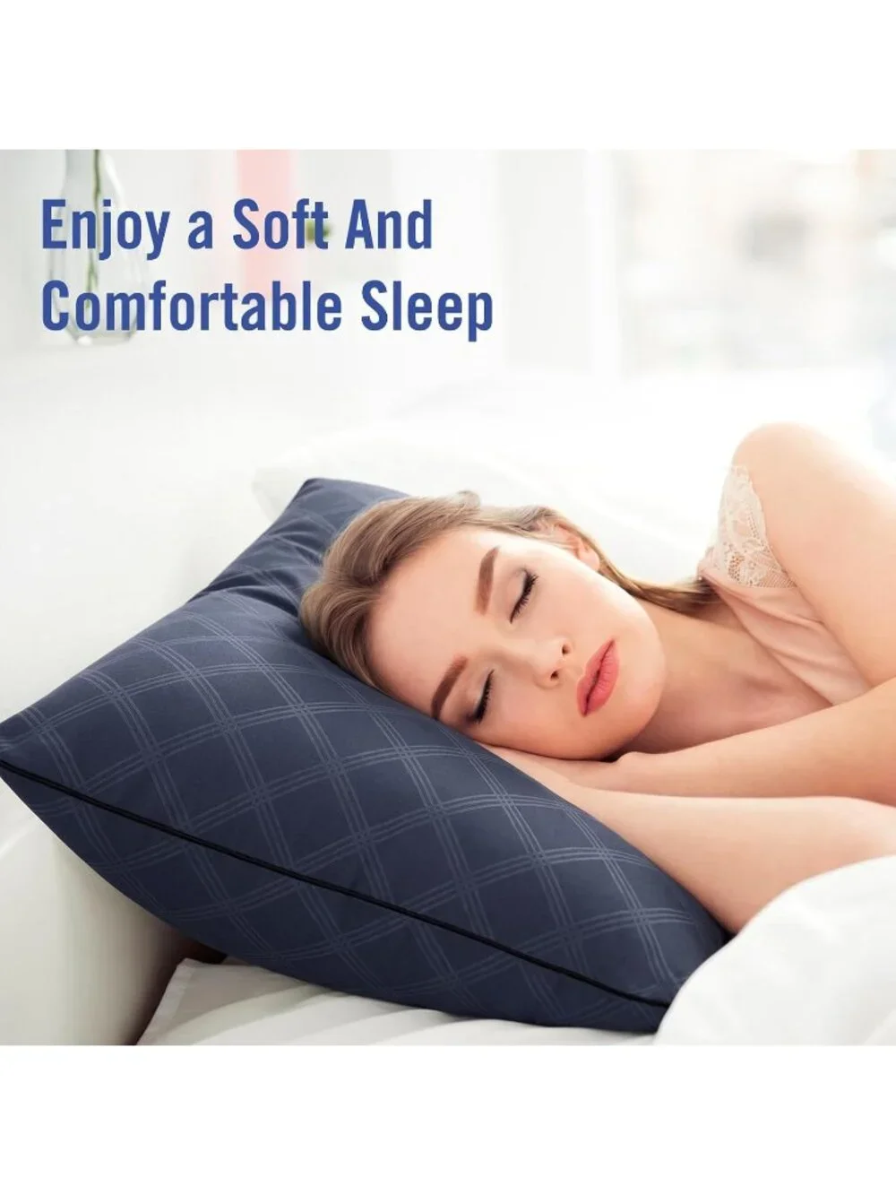 〽️Navy King Size Cooling Bed Pillows 2 Pack Down Alternative Soft Pillows Set